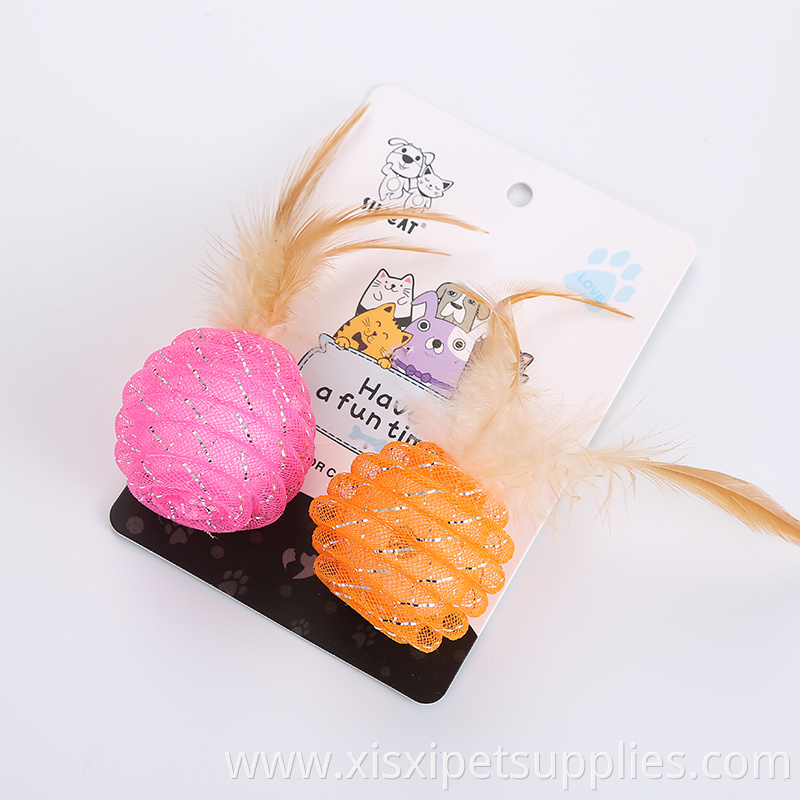 Factory supply cat application ball with feathers cat toys pack